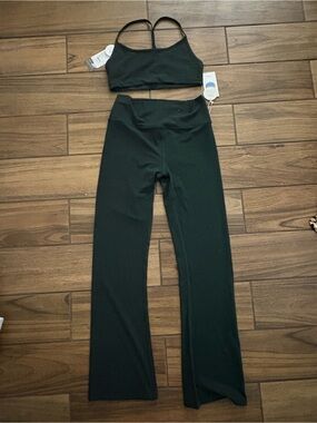 Vuori Black High-Rise Flare Leggings with Strappy Crop